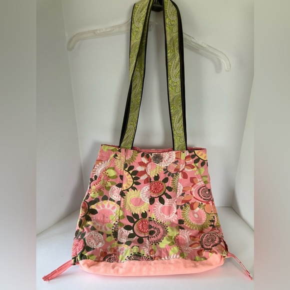 Women’s Handmade Upcycled Cotton Tote, Shoulder Bag, Pink/Green, Floral - Picture 2 of 8